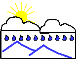 microsoft paint file of a sun, clouds, rain and mountians