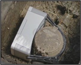 Flume device strapped around a water meter