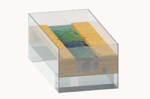 A rendering of the model design with water